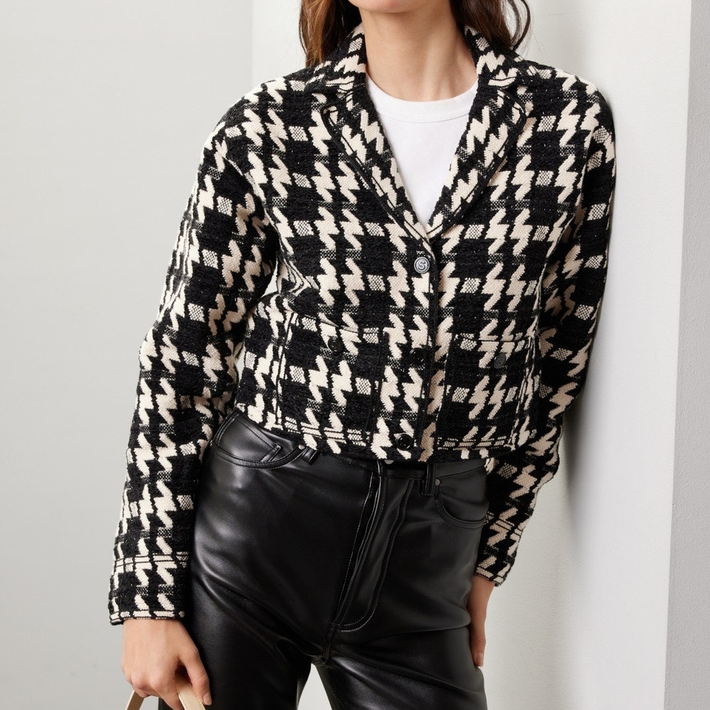 Sandro Black and White Houndstooth Blazer